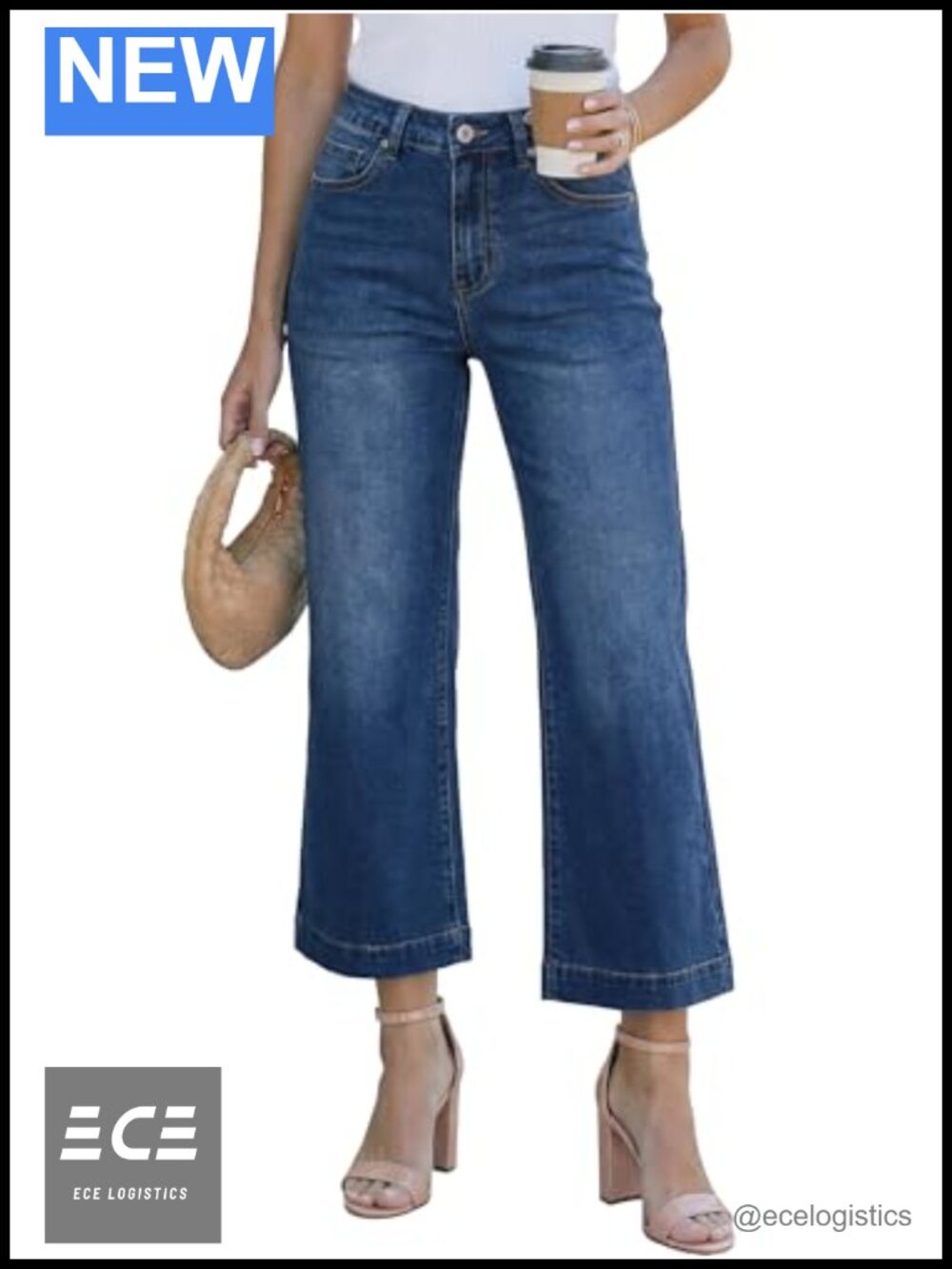 High Waisted Wide Leg Flare Cropped Denim Jeans Stretchy Pockets